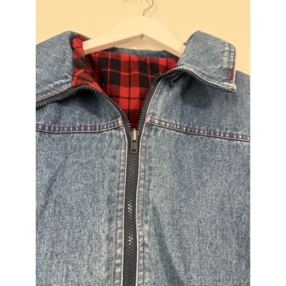 VINTAGE Denim Jacket Womens Size Size Med. Flannel Lined Bomber Coat 80s Fits S - Picture 2 of 5